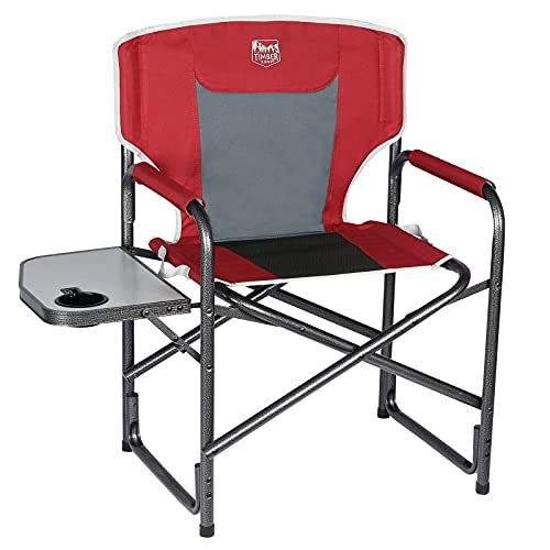 TIMBER RIDGE Lightweight Oversized Camping Chair, Portable Aluminum Directors Chair with Side Table for Outdoor Camping, Lawn, Picnic and Fishing, Supports 400lbs (Red) Ideal Gift