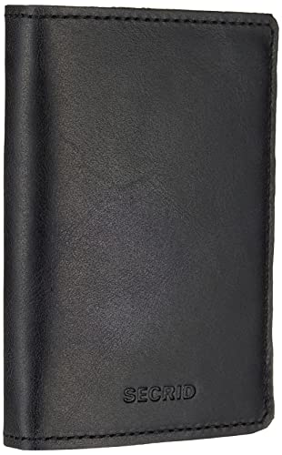 Secrid Men Slim Wallet Genuine Leather RFID Card Case Max 12 Cards, Black, 14mm slim