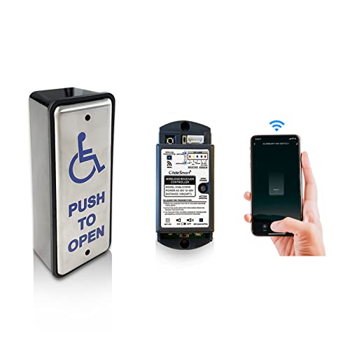 Olideauto Handicap Door Access Switch Push Button,Wireless Handicap Door Control Button with Smart WiFi Built in Receiver and 1PCS Narrow Wireless Handicap Push Panel
