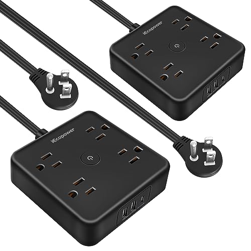 2 Pack Ultra Flat Plug Power Strip,Power Strips with Surge Protection-4 Widely Outlets,6 ft Flat Plug Extension Cord with 3 USB Ports(1 USB C Port),Slim Desk Charging Station,ETL Listed,Black