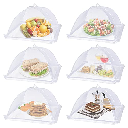 Lauon Large Food Cover,6 Pack Mesh Food Tent,17'x17',White Nylon Covers,Pop-Up Umbrella Screen Tents,Patio Net for Outdoor Camping, Picnics, Parties,BBQ,Collapsible and Reusable