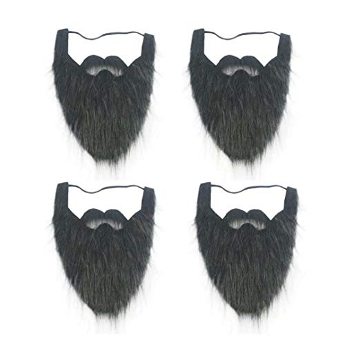 Black Full Beard and Mustache face Beard for Kids Elastic Facial Hair Halloween Viking Costume 4 Pack