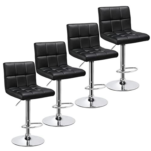 Yaheetech Counter Chairs Height Adjustable Counter Height Bar stools Kitchen Island Chairs Swivel PU Leather Chair Black X-Large Base and Seat, 4pcs