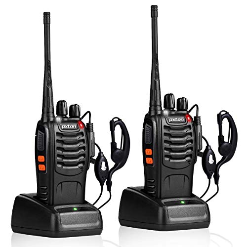 pxton Walkie Talkies Rechargeable Long Range Two-Way Radios with Earpieces,2-Way Radios UHF Handheld Transceiver Walky Talky with Flashlight Li-ion Battery and Charger（2 Pack）