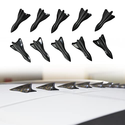 10 Pcs Air Vortex Generator,Shark Fin Diffuser Vortex Generator Roof Spoiler,Compatible with Spoiler Roof Wing Pointed,Universal Car Carbon Fiber Pattern Diffuser Shark Fin Set Kit (Black)