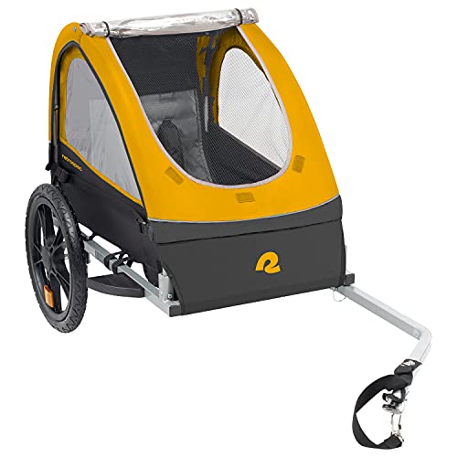 Retrospec Rover Kids Bicycle Trailer - Single & Double Passenger Children’s Foldable/Collapsible Tow Behind Bike Trailer with 16' Wheels, Safety Reflectors & Rear Storage Compartment - Sun