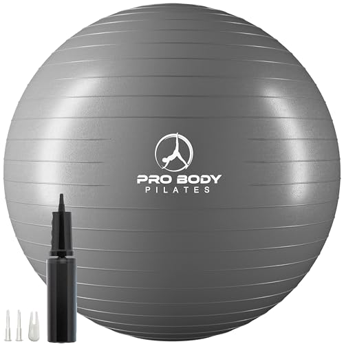 ProBody Pilates Ball Exercise Ball Yoga Ball, Multiple Sizes Stability Ball Chair, Gym Grade Birthing Ball for Pregnancy, Fitness, Balance, Workout and Physical Therapy (Silver, 75cm)