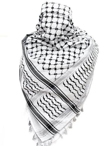 Palestine scarf Houndstooth Keffiyeh Arafat Hatta cotton wide scarf with tassels, Shemagh Arab Cotton Unisex Scarves (White Black)