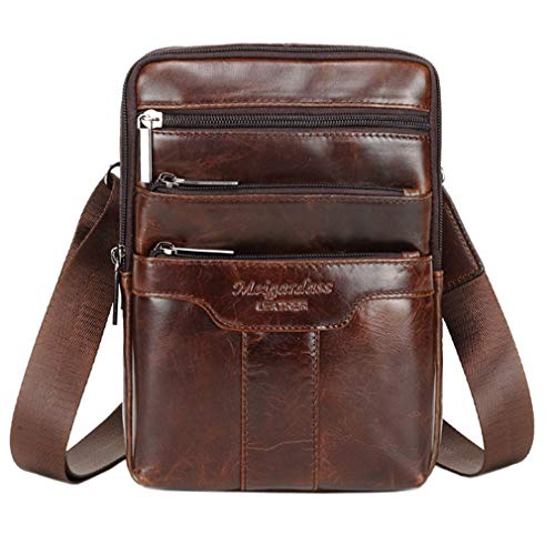 Small Leather Sling Shoulder Bag Messenger Pack for Men Women Travel Business Crossbody Pouch Phone Wallet Satchel Pocket Camping Casual Daypack