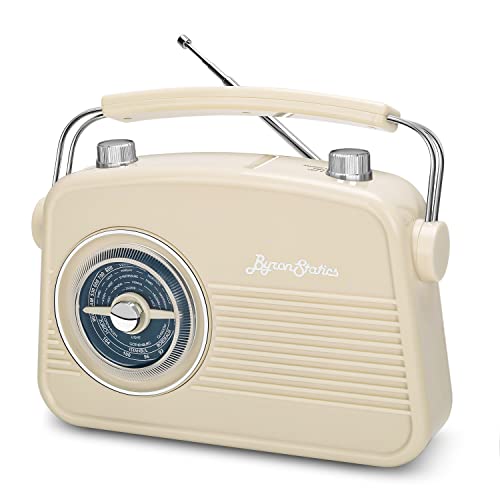 ByronStatics Portable Radio AM FM, Vintage Retro Radio with Built in Speakers, Best Reception and Longest Lasting, Power Plug or 1.5V AA Battery - Cream