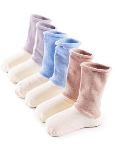 BabaMate Baby Newborn Infant Boys' Cotton Crew Socks with Non-binding Tops Seamless Toe, Blue Gray Brown, 0-6 Months (3 Pack)