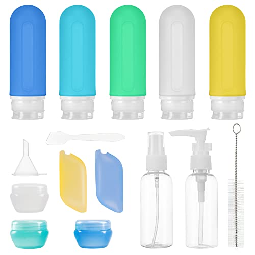 Beveetio 17 Pack Travel Bottles TSA Approved, 3OZ Leakproof Silicone Refillable Travel Size Containers for Toiletries, BPA Free Travel Accessories Tubes Cosmetic Shampoo Lotion Soap