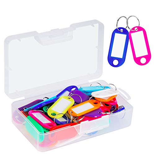 Cuttte 50 Pack Plastic Key Tags with Container, Key Labels with Ring and Label Window, 10 Colors