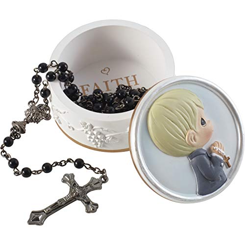 Precious Moments Communion Rosary with Box | Faith is The Light That Guides You Resin Box with Rosary | Communion Gift (Boy)