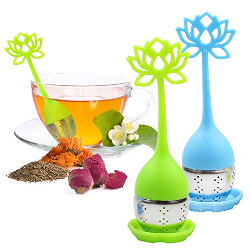 ANYI16 Tea Infuser Filter 2 Pack Stainless Steel Tea Ball - Loose Tea Steeper Mesh Tea Cup Filter with Flower shaped Silicone Handle for Loose Leaf or Herbal Tea