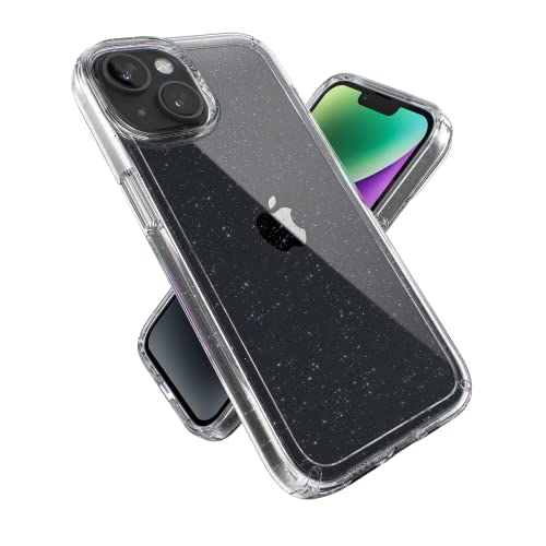 Speck Clear iPhone 14 & iPhone 13 Case - Drop Protection, Scratch Resistant & Anti-Yellowing Dual Layer Case for iPhone 14 & iPhone 13 Case for 6.1 inch Model - Clear with Platinum Glitter GemShell