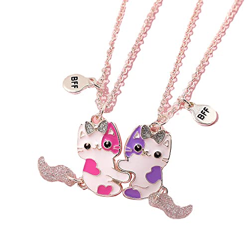 Saalort Best Friends Necklace for 2 Magnetic Split Heart Necklaces Set Friendship Gifts BFF Matching Pendant (Cat)