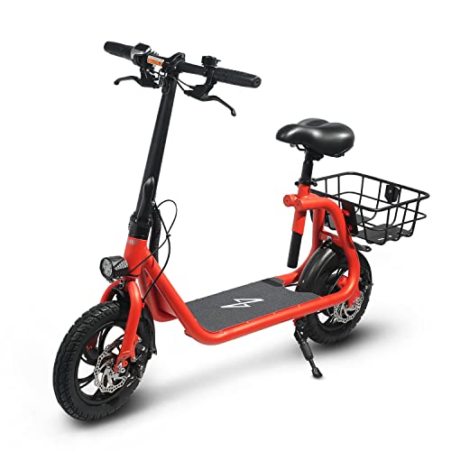 Phantomgogo Commuter R1 - Electric Scooter for Adults - Foldable Scooter with Seat & Carry Basket - 450W Brushless Motor 36V - 15MPH 265lbs Max Load E Mopeds for Adults (Red)