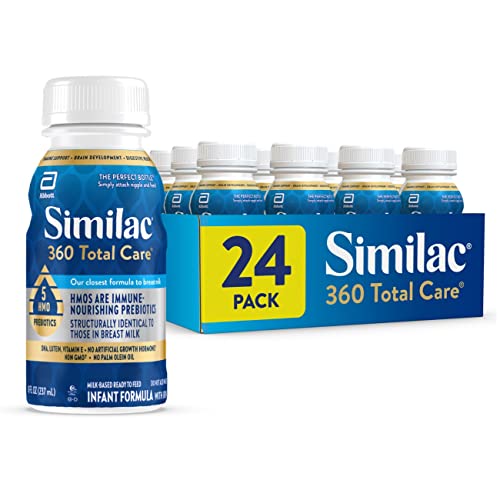 Similac 360 Total Care Infant Formula, Has 5 HMO Prebiotics, Our Closest Prebiotic Blend to Breast Milk, Non-GMO,‡ Baby Formula, Ready to Feed, 8-fl-oz Bottle, Pack of 24
