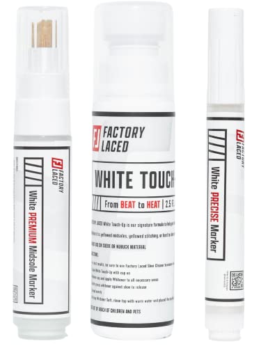 FACTORY LACED Shoe Whitener Bundle - White Shoe Cleaner Includes: White Touch Up, Premium Midsole Marker and Precise White Marker - Safe on Leather, Canvas, Vinyl, Nylon and More