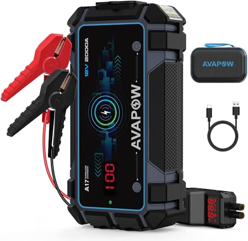 AVAPOW Car Jump Starter 2000A Peak Jump Boxes for Vehicles(12V 8L Gas/6.5L Diesel Engine) Equipped Fast Wireless Charging Jump Starter Battery Pack