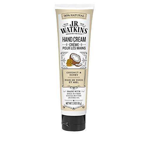 J.R. Watkins Natural Moisturizing Hand Cream, Coconut, Hydrating Hand Moisturizer with Shea Butter, Cocoa Butter, and Avocado Oil, USA Made and Cruelty Free, 3.3oz