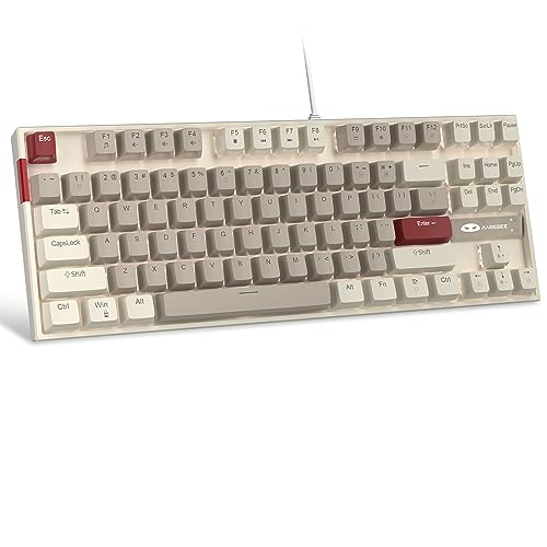MageGee 75% Mechanical Gaming Keyboard with Brown Switch, LED White Backlit Keyboard, 87 Keys Compact TKL Wired Computer Keyboard for Windows Laptop PC Gamer - Retro Grey/White