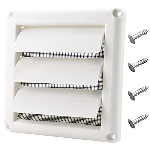 Funmit 4' Dryer Vent Cover for Exterior Wall Vent Hood Outlet Airflow Vent Dryer Air Vent with Screen Includes 4 Screw for Easy Installation (White)