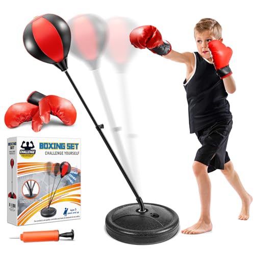 Punching Bag for Kids, Kids Boxing Bag with Stand, 3 4 5 6 7 8 9 10 Years Old Adjustable Kids Punching Bag, Boxing Equipment for Kids with Boxing Gloves, Boxing Set as Boys & Girls Toys Gifts