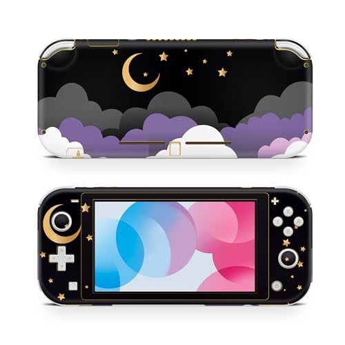 ZOOMHITSKINS Switch Lite Accessories, Compatible for Switch Lite Skin, Moon Black Cloud Golden Sky Star Purple Lavander Luna, 3M Vinyl, Durable & Fit, Easy to Install, Made in The USA