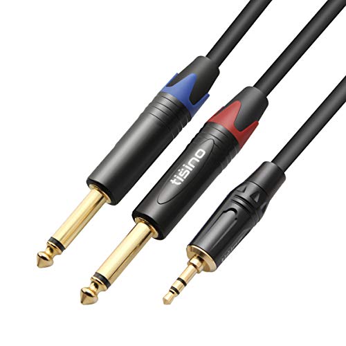 tisino 1/8 to 1/4 Stereo Cable, 1/8 Inch TRS Stereo to Dual 1/4 inch TS Mono Y-Splitter Cable 3.5mm Aux Mini Jack to Jack Breakout Cord - 6.6 feet