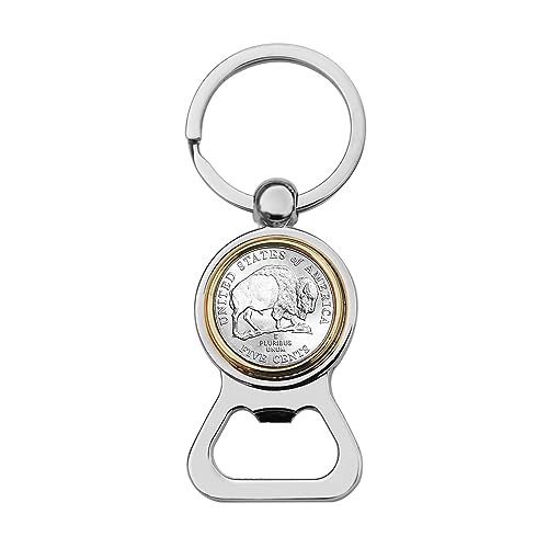 US 2005 Westward Journey Series Jefferson Nickel 5 Cent BU Uncirculated Coin Gold Silver Two Tone Key Chain Ring Bottle Opener NEW - American Bison