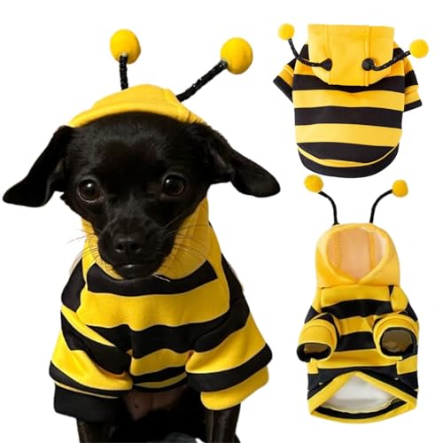 Dog Bee Costume Outfit Bumblebee Hoodie Cat Clothes Funny Dog Hooded Coat for Pet Small Medium Dogs Puppy Chihuahua Yorkie Halloween Party Cosplay, Black and Yellow (Small)