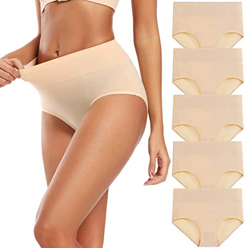 Molasus Women's Soft Cotton Underwear Briefs High Waisted Postpartum Panties Ladies Full Coverage Plus Size Underpants Nude,Large