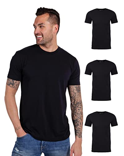 INTO THE AM Premium Men's Fitted Crew Neck Plain Essential Tees 3-Pack - Modern Fit Fresh Classic Short Sleeve T-Shirts for Men (Black/Black/Black, X-Large)