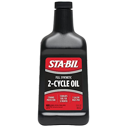 STA-BIL Full Synthetic 2-Cycle Oil - With Fuel Stabilizer For Up To 12 Months Protection - 5 Gallon Multi-Mix - 50:1/40:1 Mix Ratios - Low Smoke Formula, 13 fl. oz. (22404)