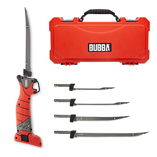BUBBA Pro Series Lithium-Ion Electric Fillet Knife with Non-Slip Grip Handle, 4 Ti-Nitride S.S. Coated Non-Stick Reciprocating Blades, Charger and Case for Fishing