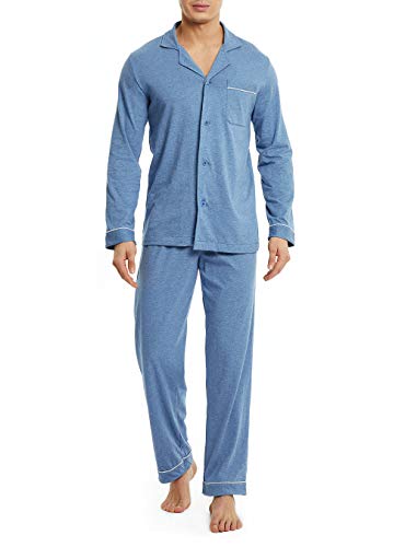 DAVID ARCHY Mens Cotton Sleepwear Pajamas Set Long Sleeve, Button-Down with Pockets, Fly Loungewear for Men Top & Pants Set (M, Heather Navy Blue)