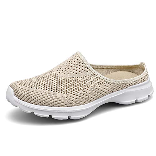 ChicWind Womens Backless Mule Sneaker Summer Mesh Slip On Flat Shoes Khaki 10