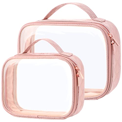 PACKISM TSA Approved Toiletry Bag - 180° Large Opening Clear Makeup Bags with Handle, Suitable for Gifts, Clear Toiletry Bags for Traveling Travel Essentials, Rose Pink