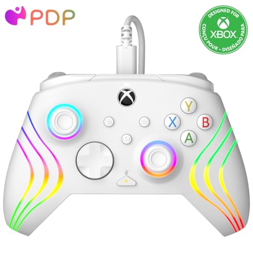PDP Gaming Afterglow Wave Enhanced Wired Controller for Xbox Series X|S, Xbox One and Windows 10/11 PC, advanced gamepad video game controller, Officially Licensed by Microsoft for Xbox, White