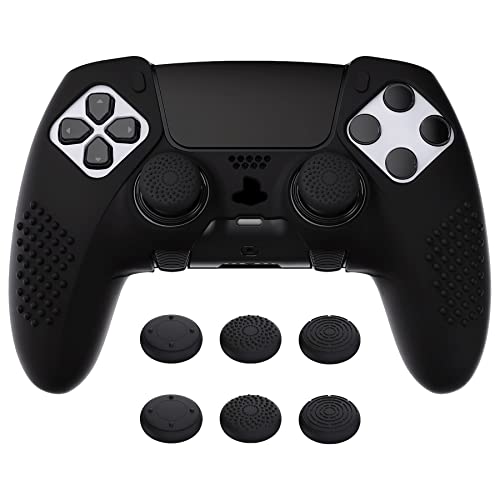 PlayVital 3D Studded Edition Anti-Slip Silicone Cover Case for ps5 Edge Controller, Soft Rubber Protector Skin for ps5 Edge Wireless Controller with 6 Thumb Grip Caps - Black