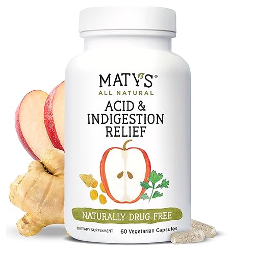 Matys Acid & Indigestion Relief Capsules, Safe Antacid Alternative for Occasional Acid Reflux & Heartburn, Made with Apple Cider Vinegar, Soy & Gluten Free Vegetarian Capsules, 60 Count, 30 Servings