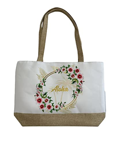 Aloha Designs Large Aloha Beach Bag Tote Shoulder Diaper Gym Hawaii Travel Bag, Pool Bag, Overnight bag, Carry On Bag & Grocery Bag with Aloha Decal