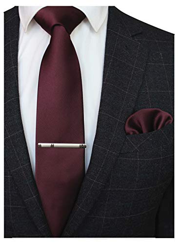 JEMYGINS Maroon Formal Necktie and Pocket Square Tie Clip Sets for Men (18)