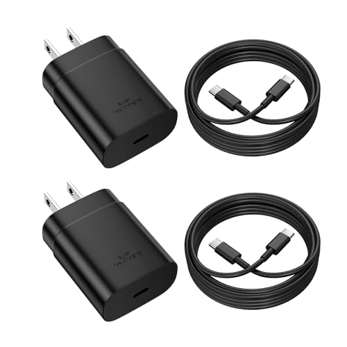 Type C Charger Fast Charging for Samsung 25W Fast Charger, 2-Pack PD/PPS USB C Fast Wall Charger Block with 6FT Type C to Type C Cable for Samsung Galaxy S23/S22/S21/S20/Note 20/Note 10/ iPhone 15
