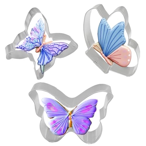 3PCS Butterfly Cookie Cutters Set,Stainless Steel Cutter for Themed Party Baby Shower Wedding Spring Easter Holiday