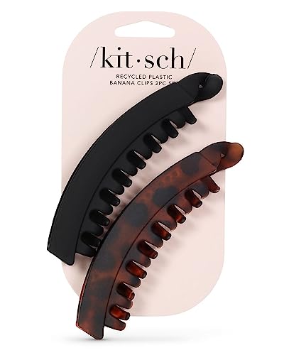 Kitsch Banana Hair Clips for Women - Large Banana Clip for Thick Hair | Cute Hair Clips for Girls | Banana Clips for Thin Hair | Banana Hair Clip, Big Claw Clips for Thick Hair, 2pc (Black & Tortoise)