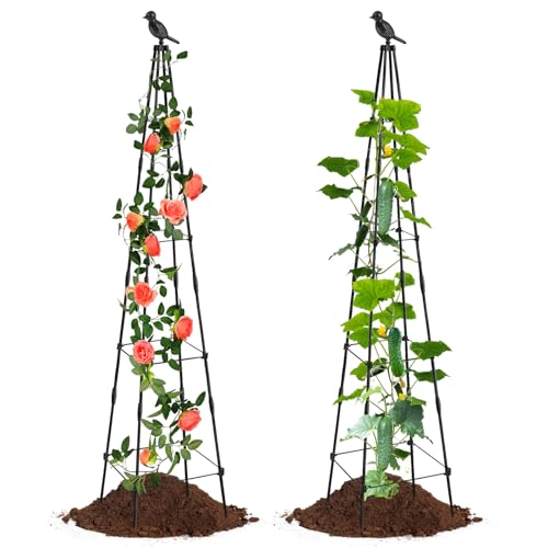 MQHUAYU 2 Pcs Garden Obelisk Trellis for Climbing Plants Outdoors, 65 Inch Rustproof Plant Stand Climbing Support with Adjustable Heights for Indoor Potted Plants, Vines, Flowers Stands, Vegetables