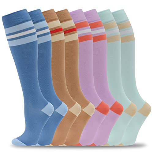 fenglaoda 8 Pairs Compression Socks for Men & Women 20-30 mmHg Knee High Nurse Pregnant Running Medical and Travel Athletic